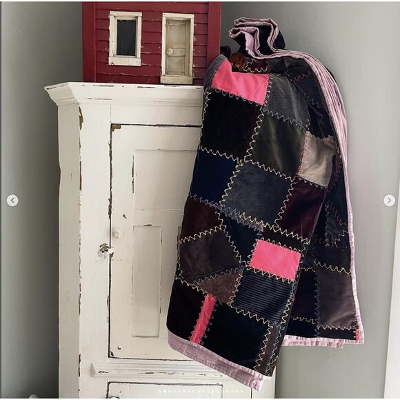 Antique Vintage Velvet Crazy Quilt Patchwork Hand Stitched Brown Purple Silky - Picture 2 of 16